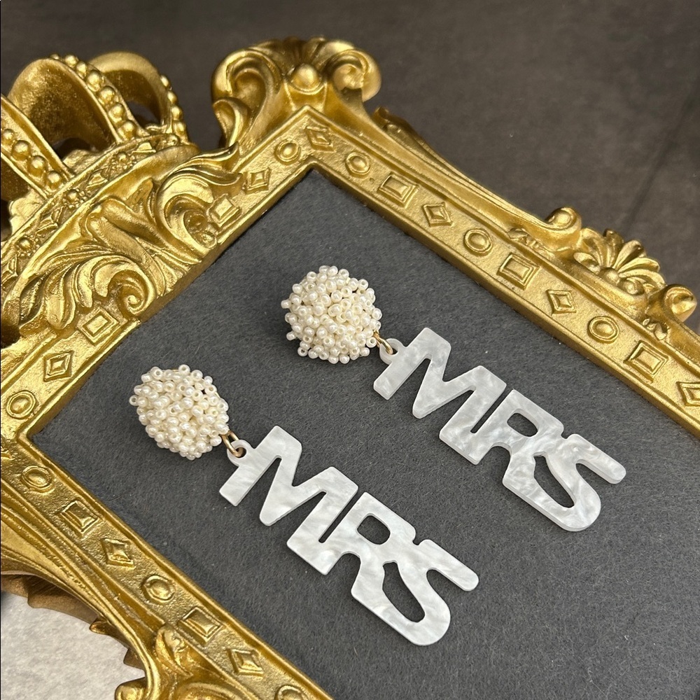 Bride to Be- “Mrs “Pearl Acrylic Statement Earrings - Faux White Mother of Pearl
